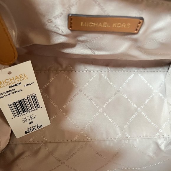 Michael Kors Carmen Medium Flap Satchel Shoulder Bag MK Vanilla - Picture 8 of 10